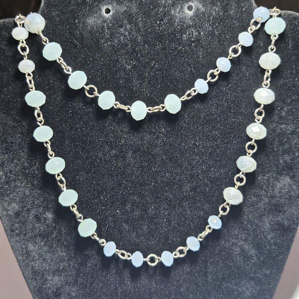 Premier Designs Blue Tone Beaded Silver Tone Chain Necklace 36"
